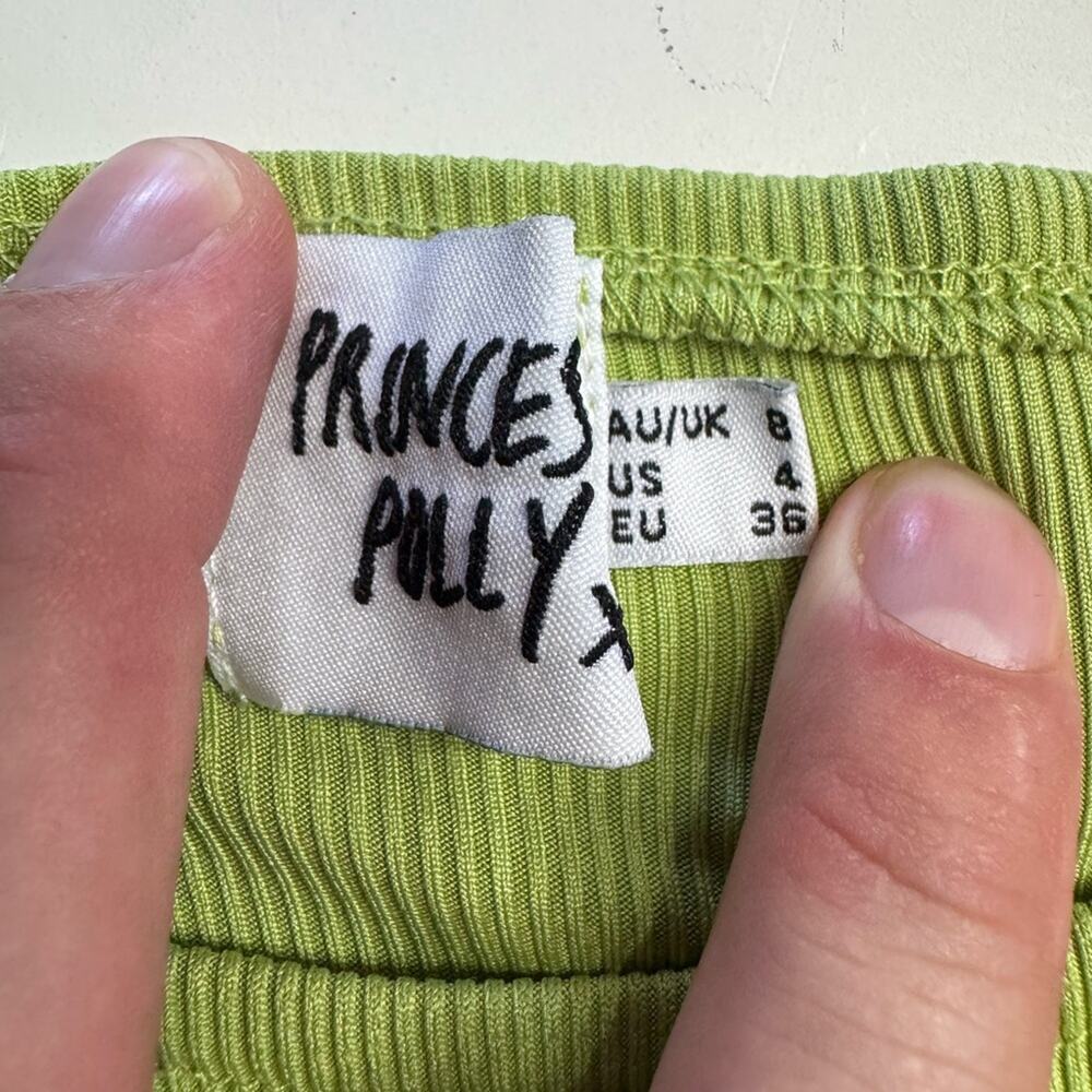 Princess Polly Womens Sz 4 Lime Green Ribbed High Slit Cross Front Dress Bodycon - Picture 6 of 7